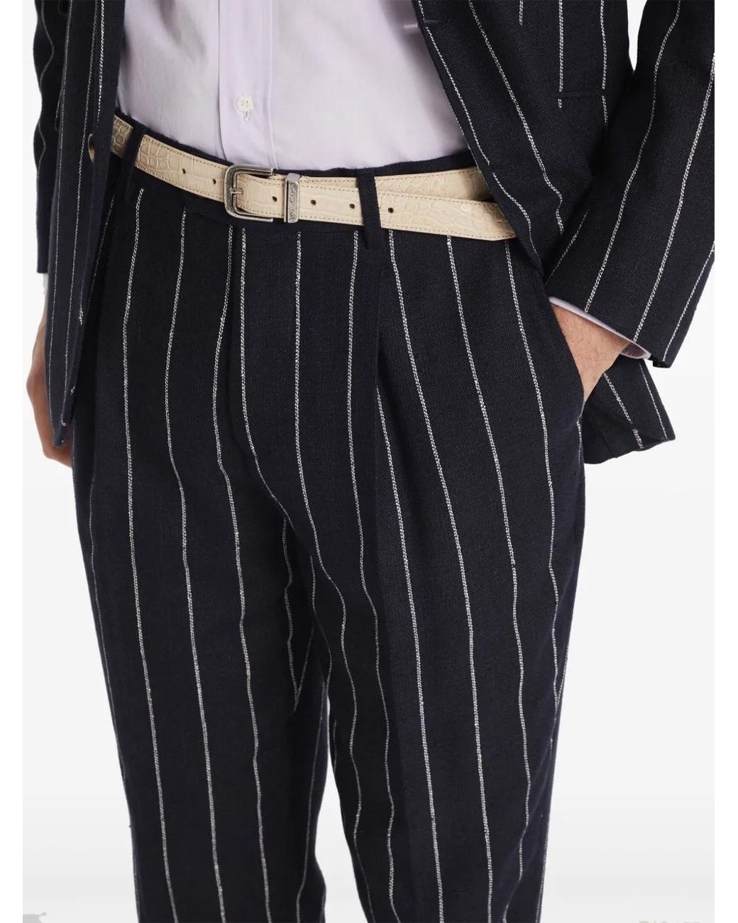 Brunello Cucinelli Blue Striped Trousers for men