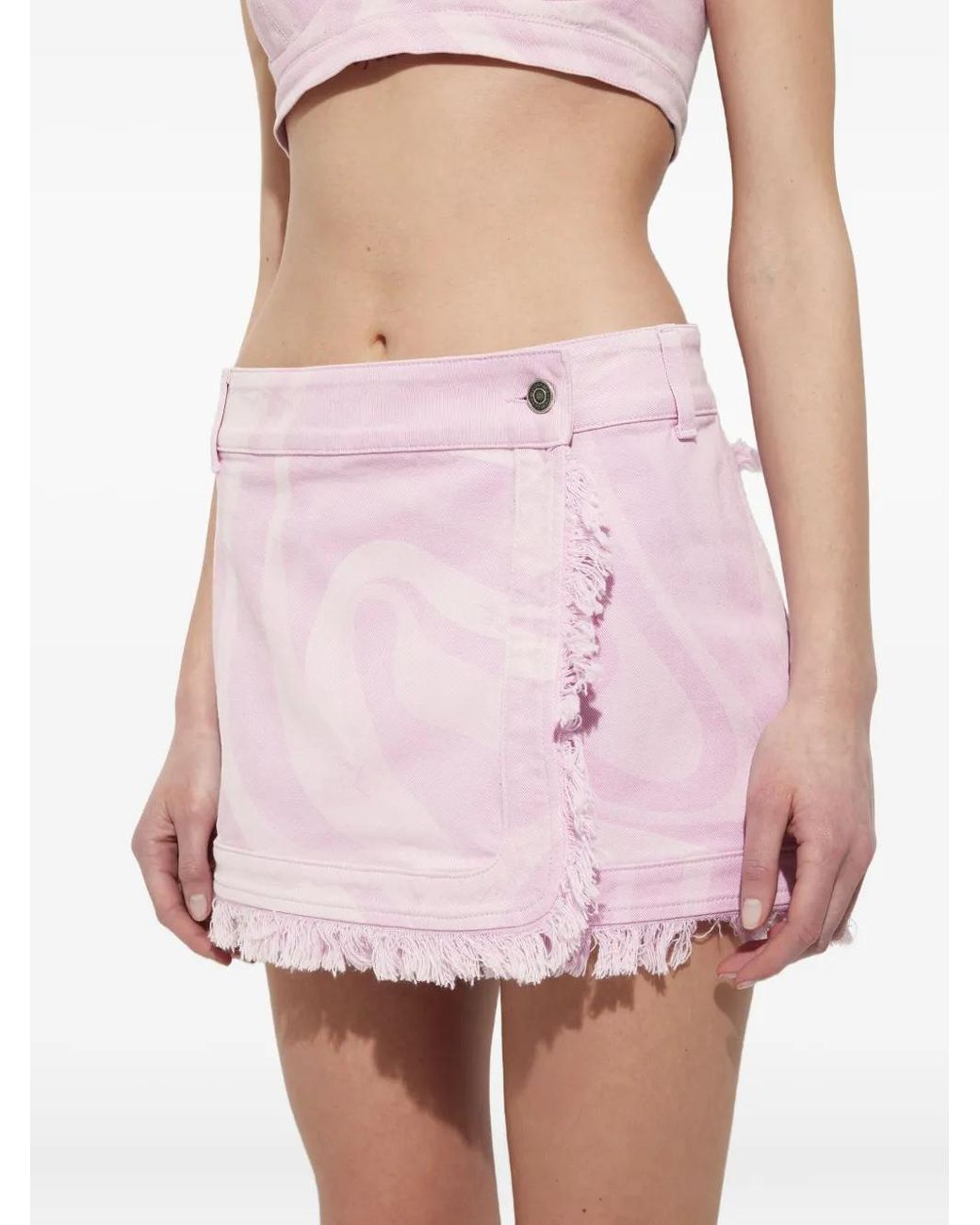 Emilio Pucci Pink Marmo-Print Denim Mini Skirt
