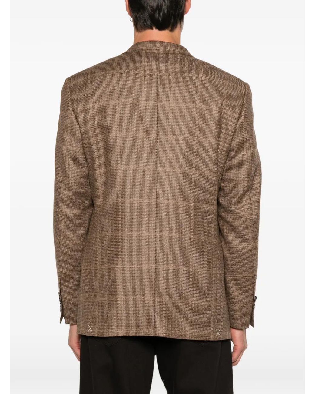Canali Brown Check-Pattern Single-Breasted Jacket for men