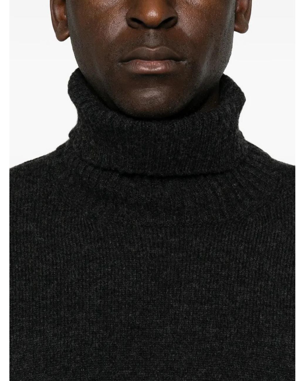 Amaranto Black Roll-Neck Knitted Sweater for men