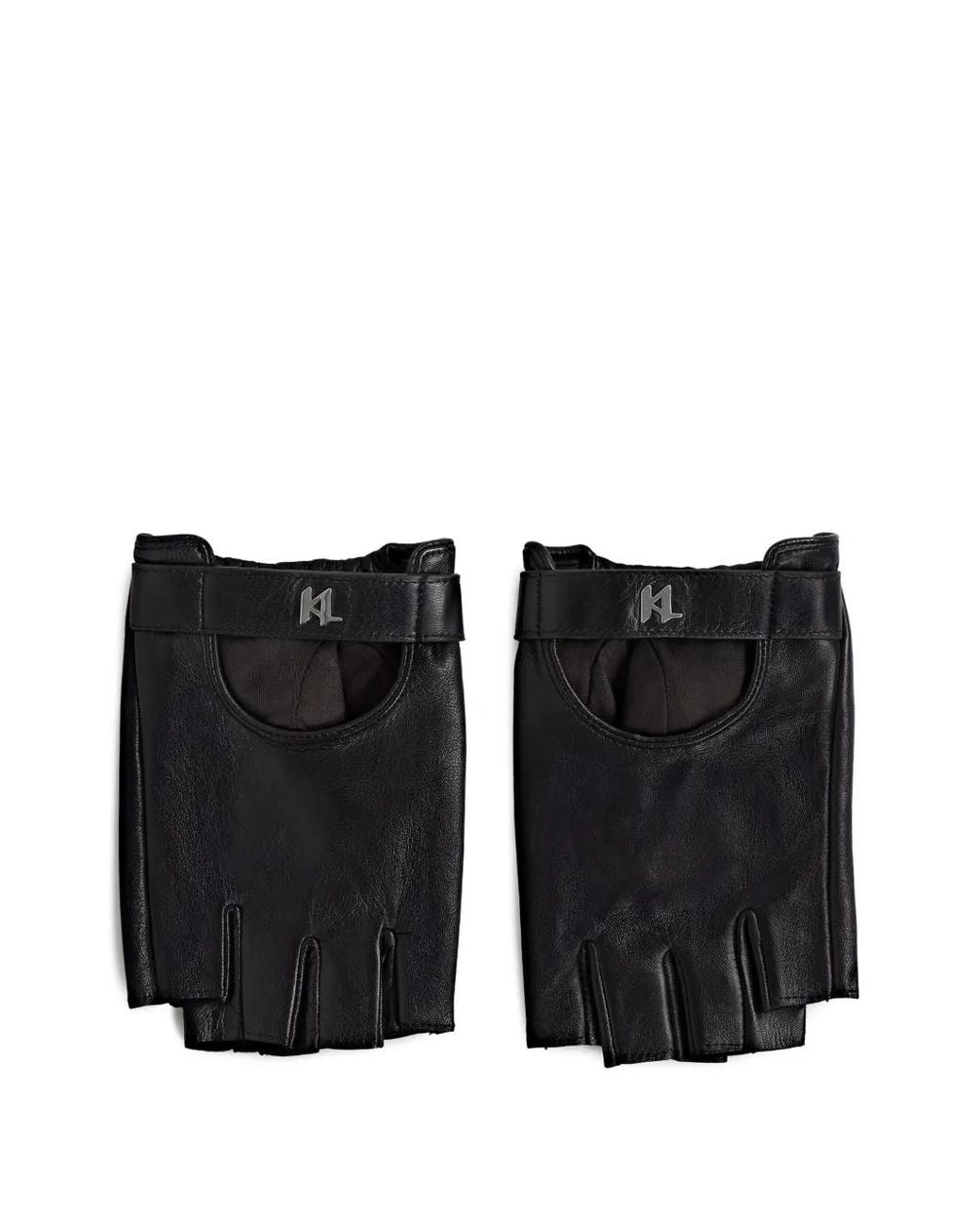 Karl Lagerfeld Black K/Monogram Fingerless Leather Gloves for men
