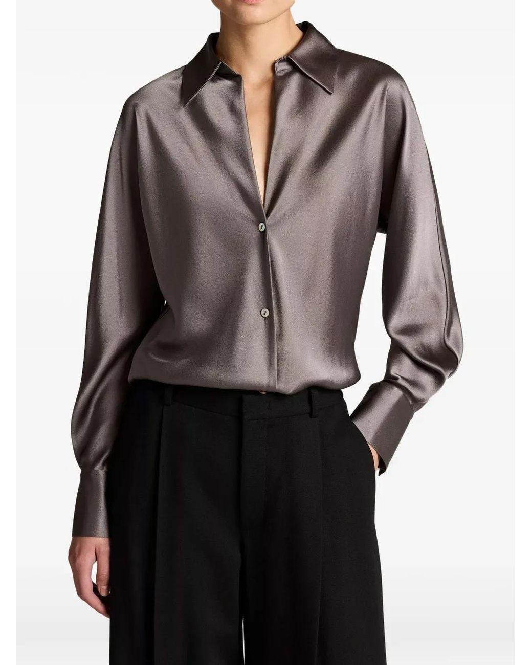 Vince Gray Bias-Cut Long-Sleeve Blouse