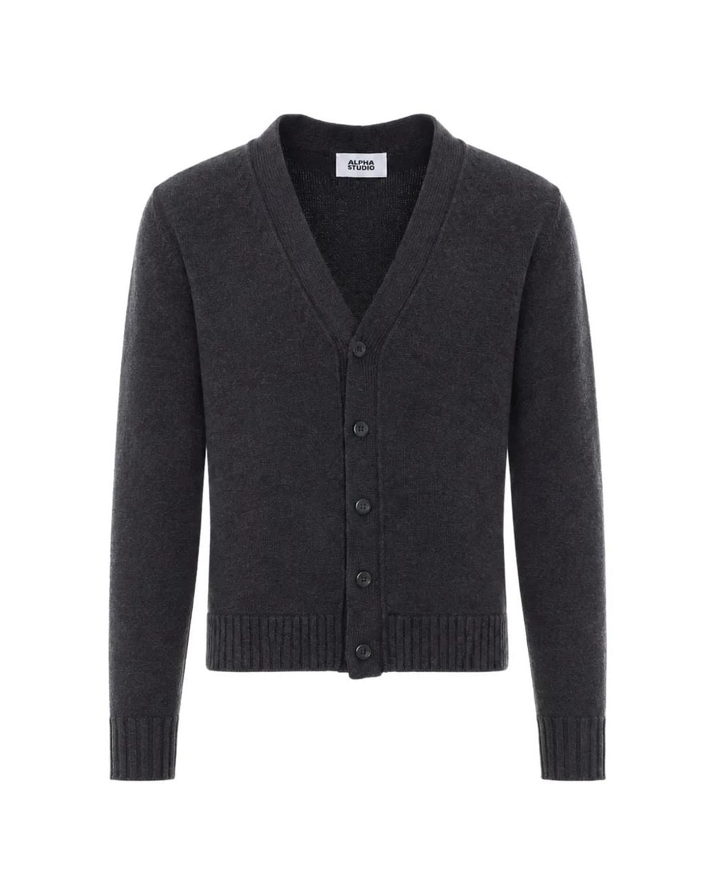 Alpha Studio Blue Knitted V-Neck Cardigan for men