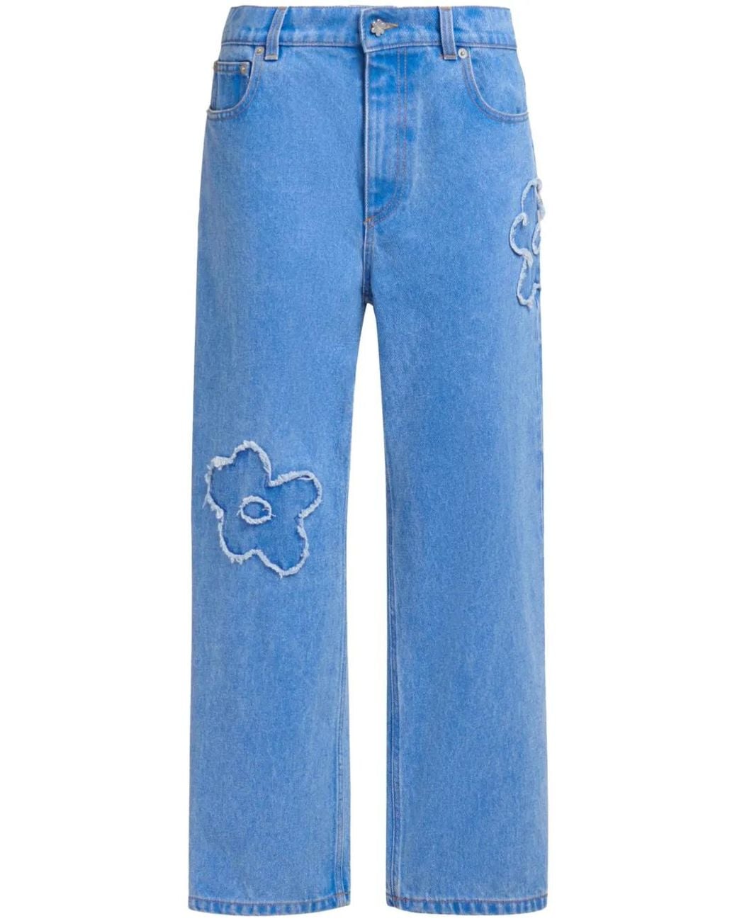 Marni Blue Embroidered Straight-Leg Jeans