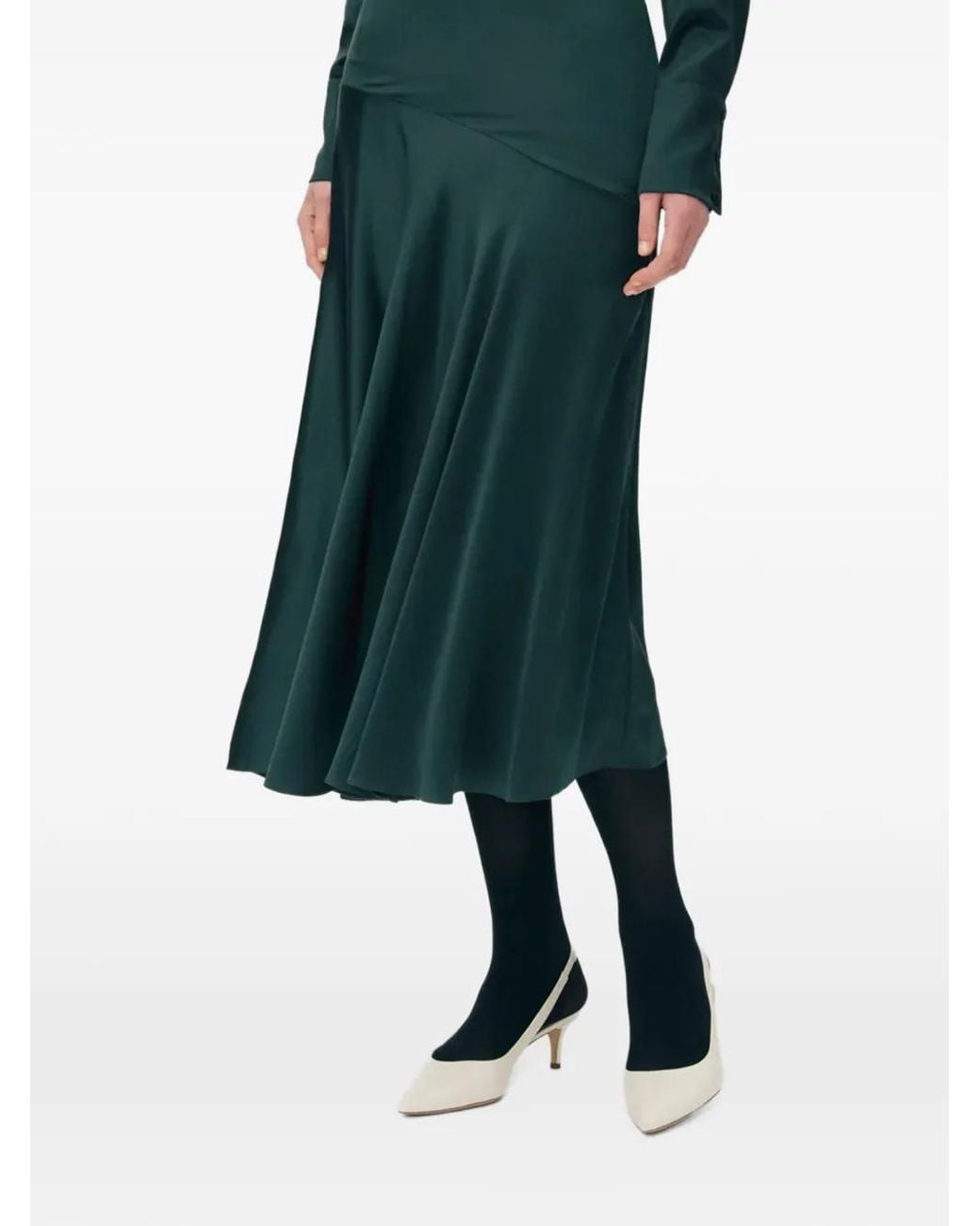 Adam Lippes Green Tess Silk Midi Skirt