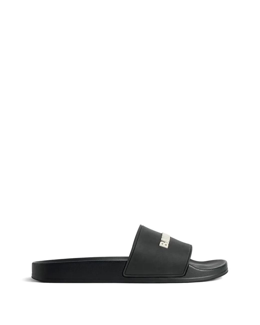Balenciaga White Embossed-Logo Slides for men