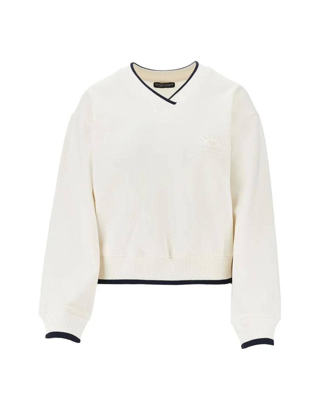 Emporio Armani White Logo-Embroidered V-Neck Sweatshirt