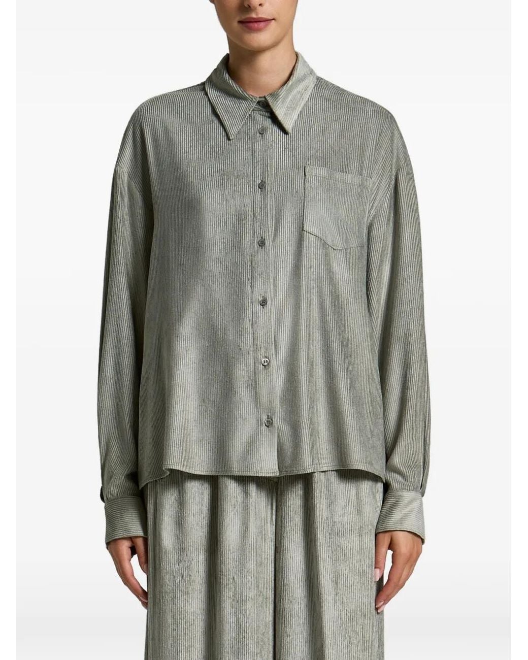 Peserico Gray Corduroy Chest-Pocket Shirt