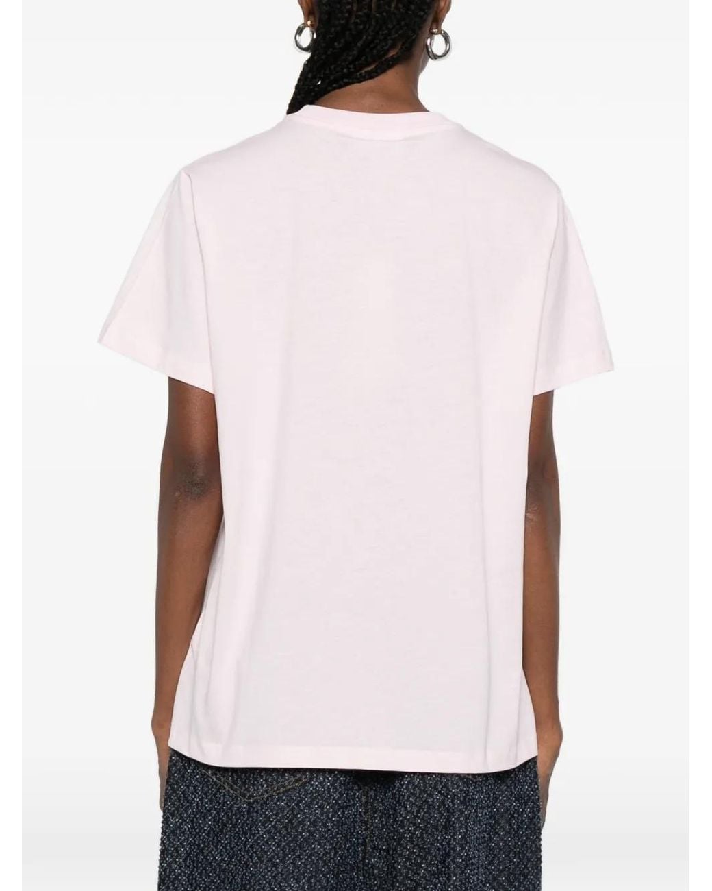 Ganni Pink Crethestanesedew Neck T-Shirt
