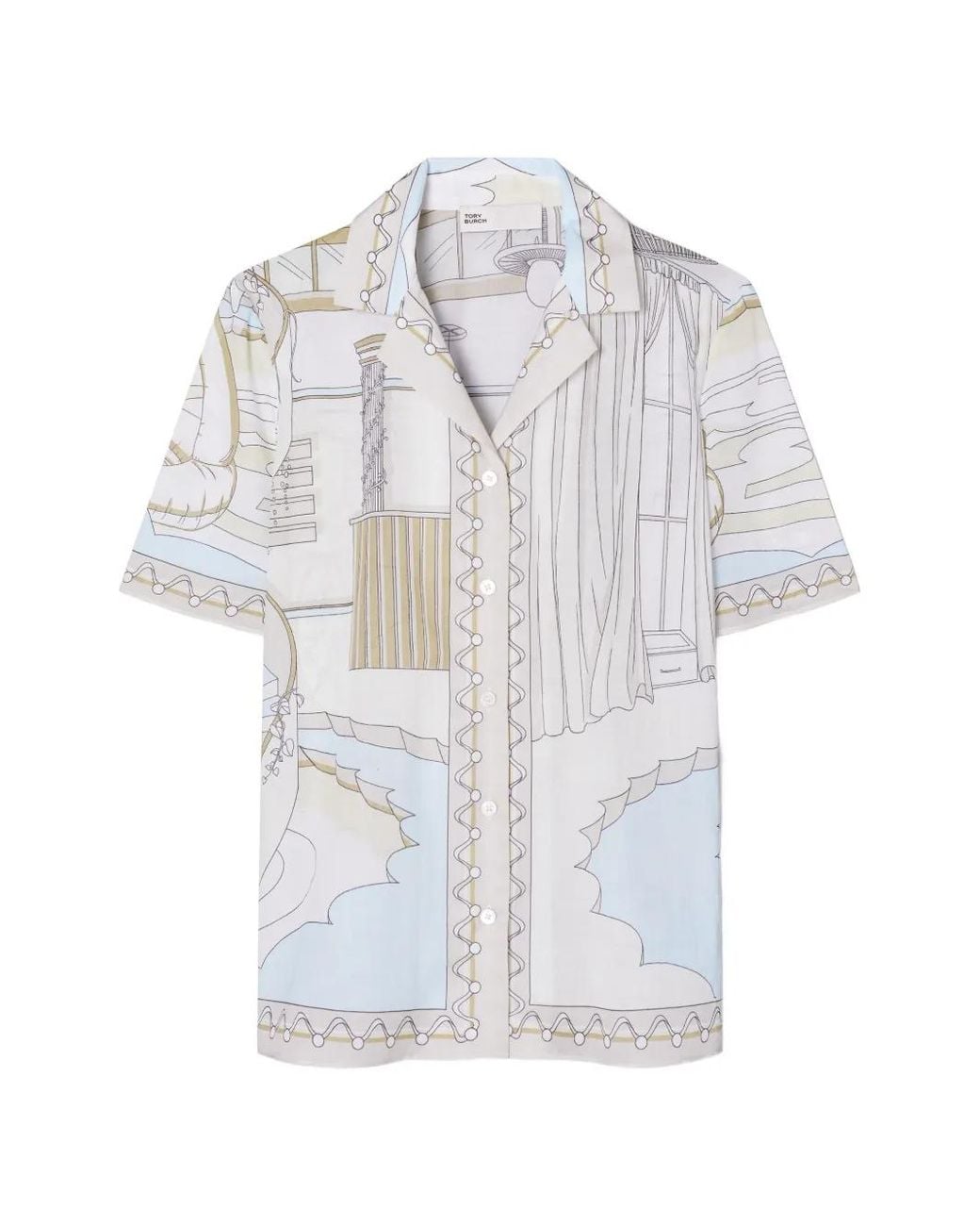 Tory Burch White Printed Camp Shirt