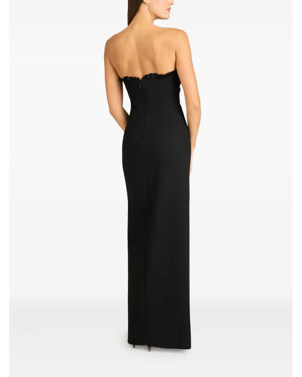 Cinq À Sept Black Ruffle-Detail Strapless Gown