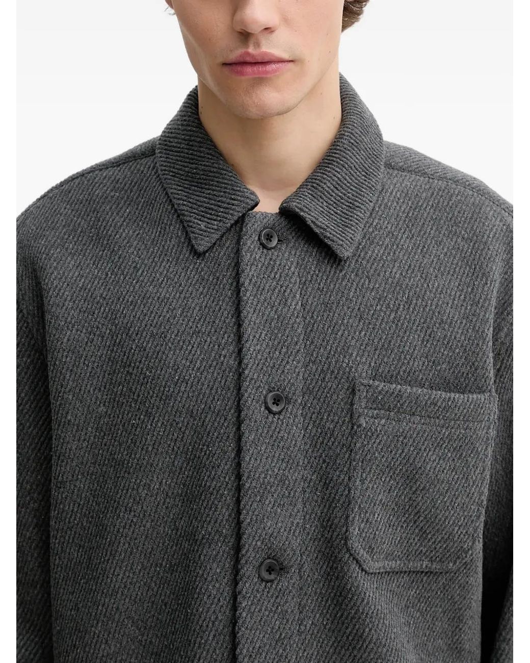 Les Deux Gray Hamilton Button-Front Overshirt for men