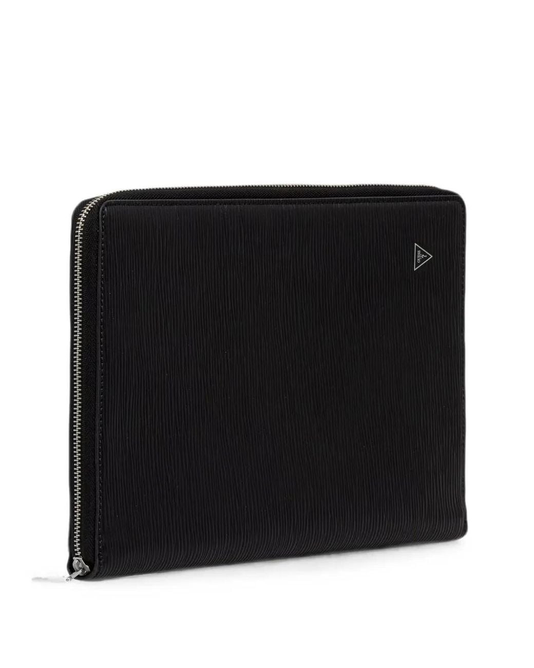 Guess Black Milano Logo-Plaque Textured Wallet for men