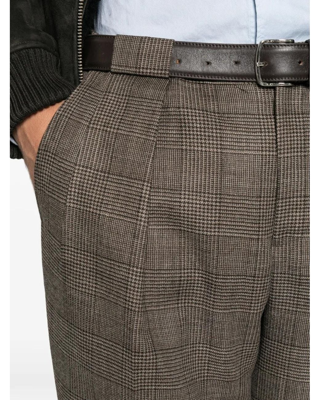 Briglia 1949 Gray Portobello Check Pleated Trousers for men