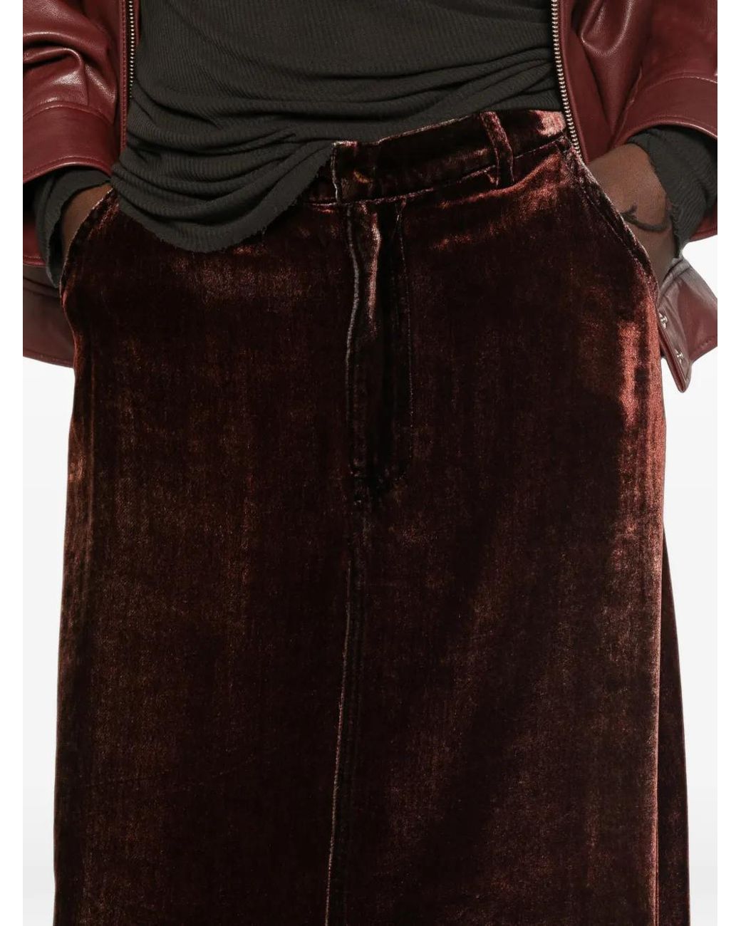 Pierre Louis Mascia Brown Velvet-Effect Maxi Skirt