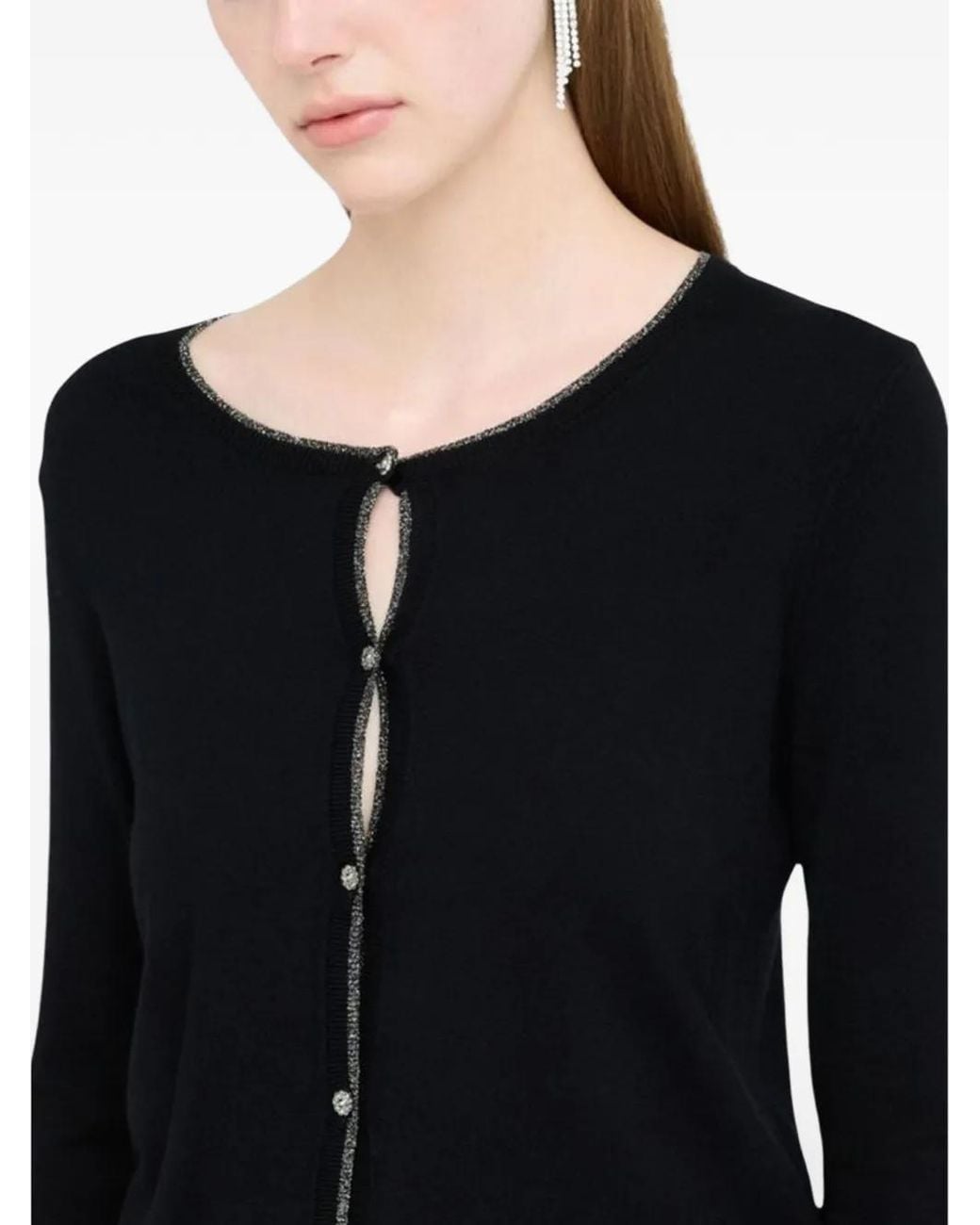 Liu Jo Blue Lurex-Trim Jewel-Button Cardigan