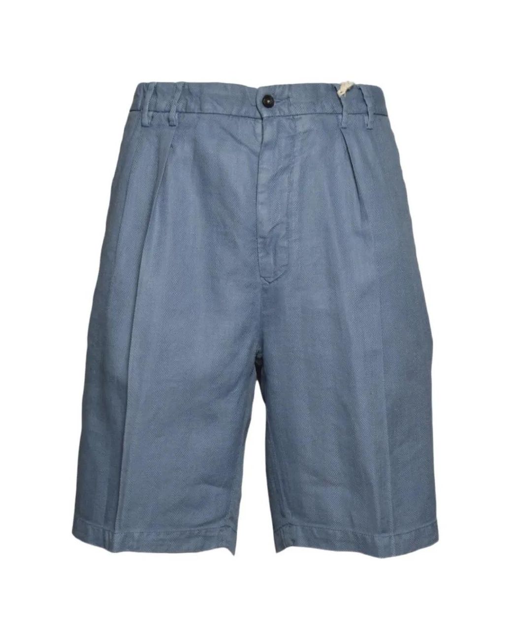 L.b.m. 1911 Blue Pleated Herringbone Shorts for men