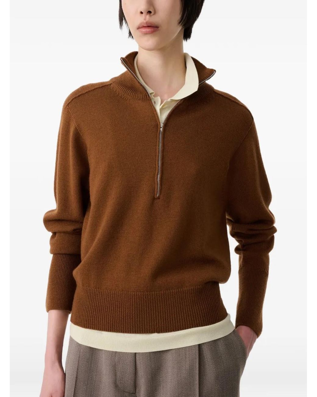 Studio Nicholson Brown Maren Half-Zip Sweater