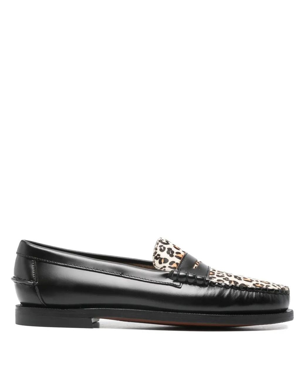 Sebago Black Leopard-Pattern Loafers for men