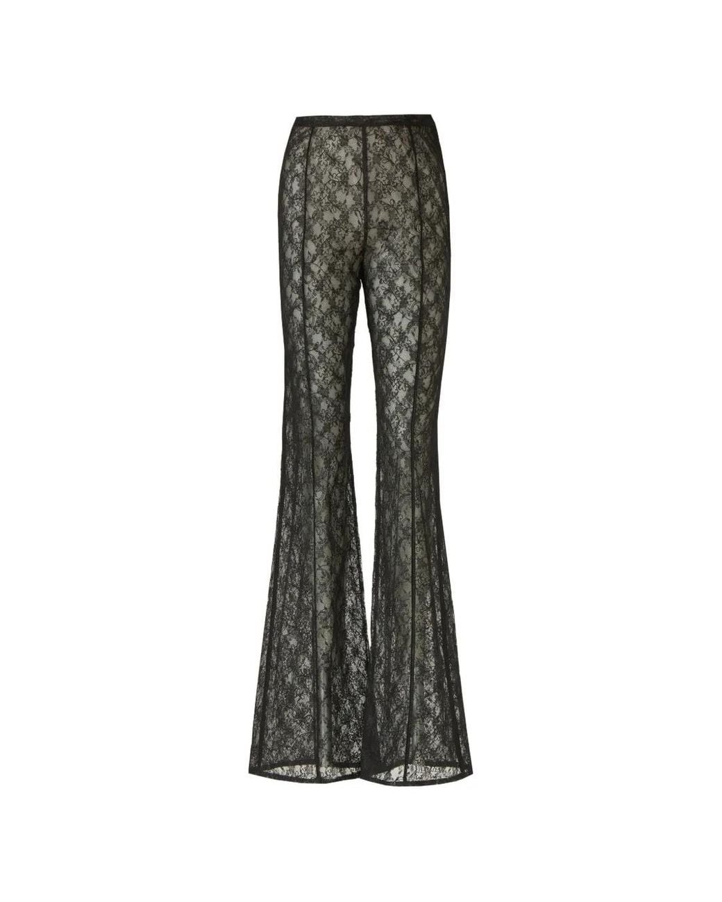 Costarellos Gray Lannie Corded-Lace Flared-Leg Trousers