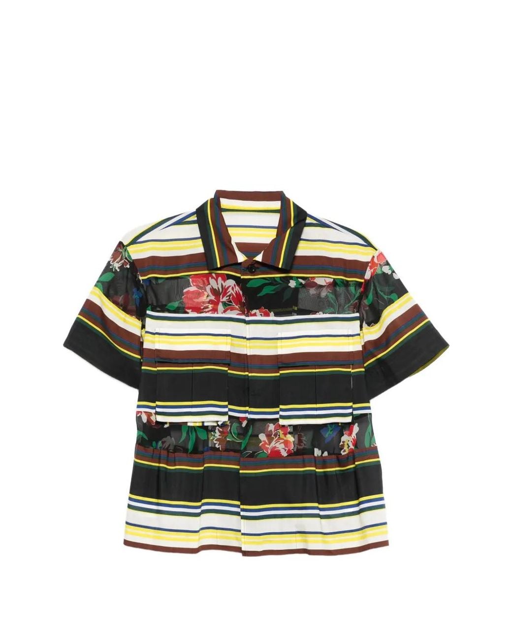 Sacai Green Striped Floral-Print Blouse