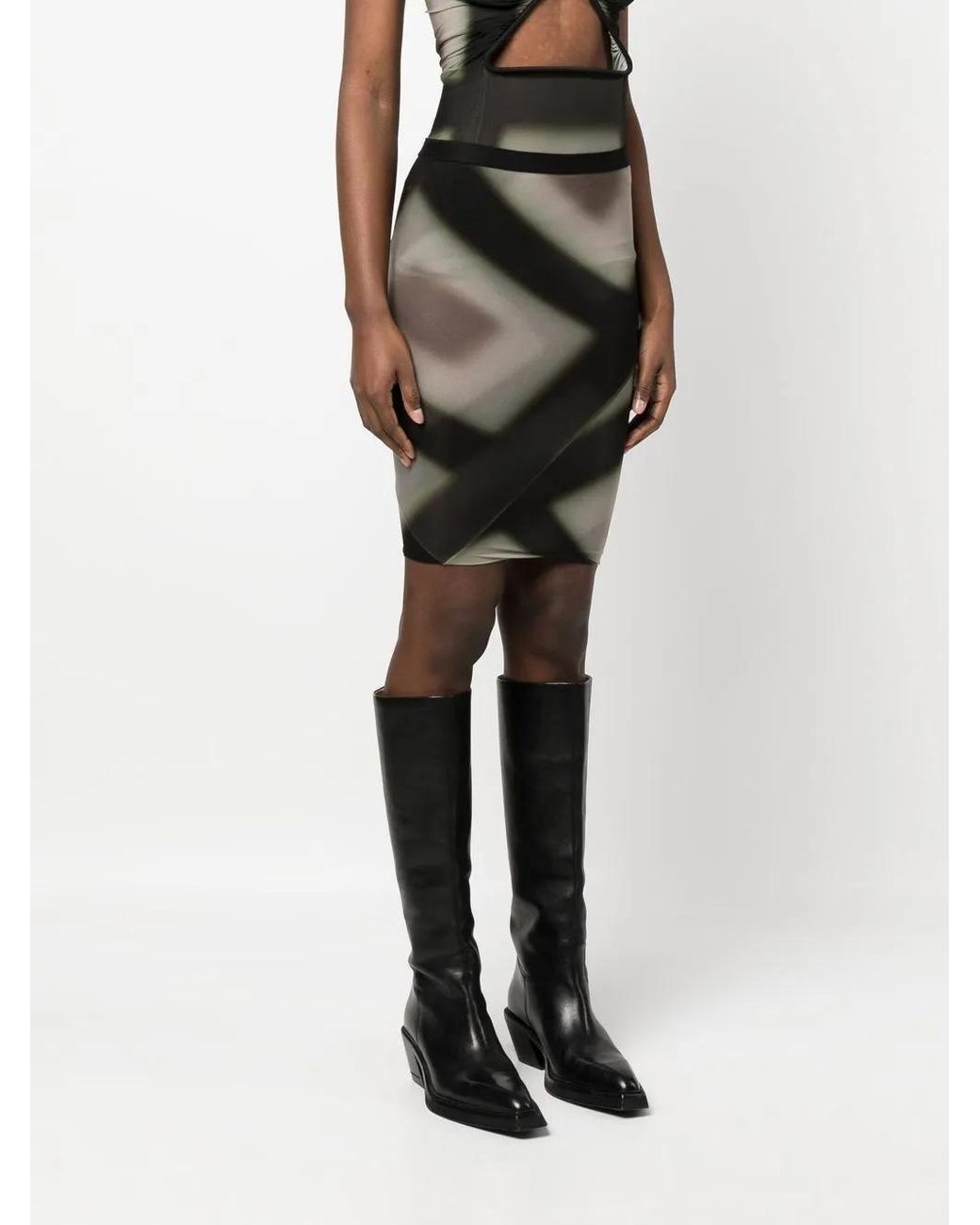 Rick Owens Black Patterned Midi Skirt