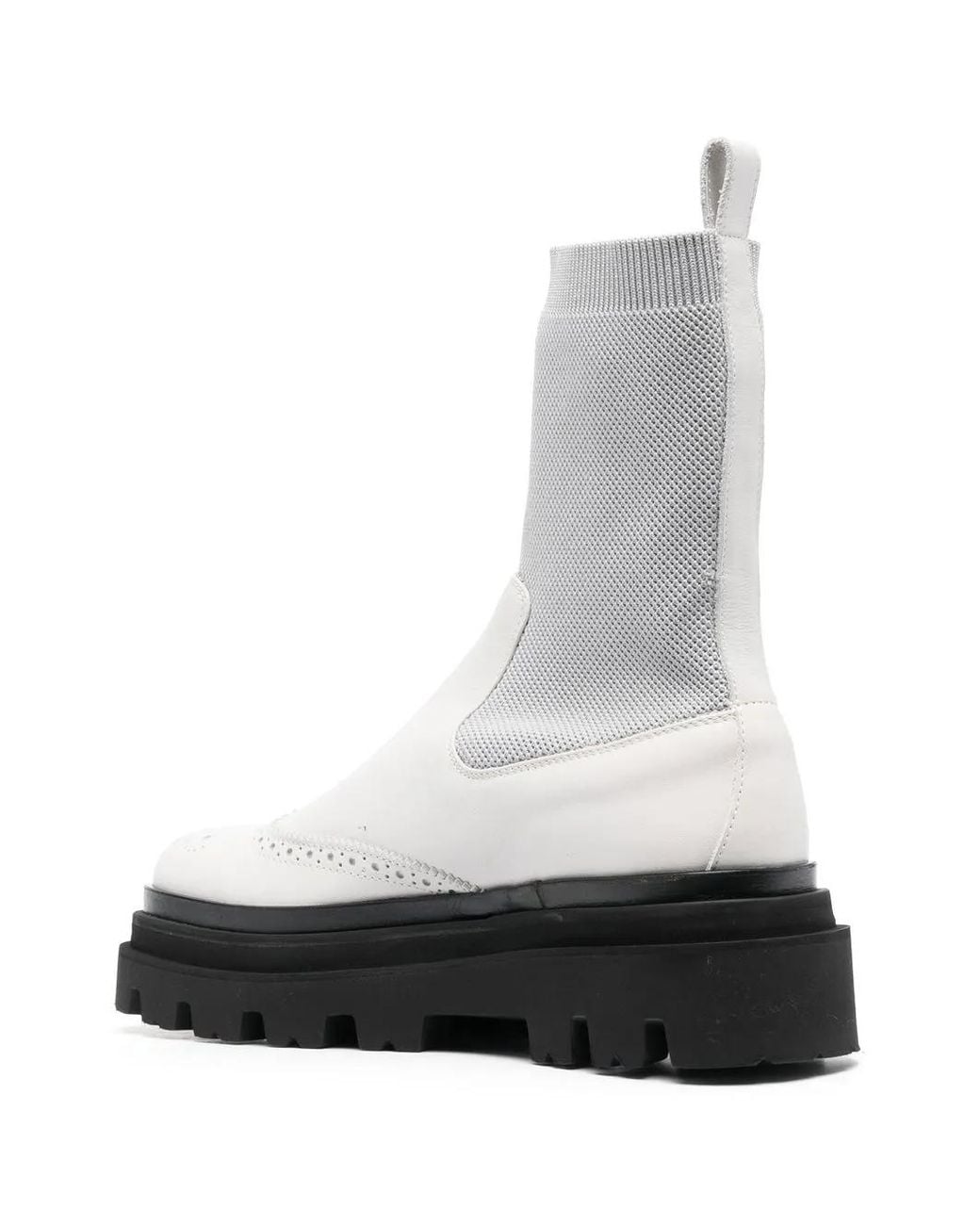 Eleventy White Leather Ankle-Sock Boots