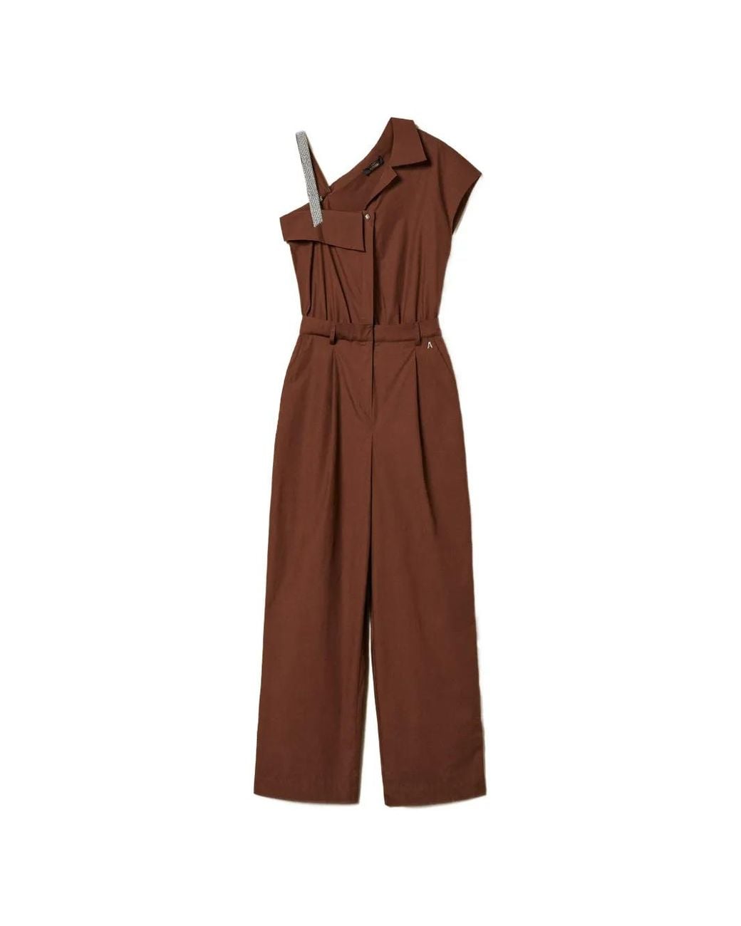 Twinset Brown Recycled Poplin One Shoulder Jumpsuit