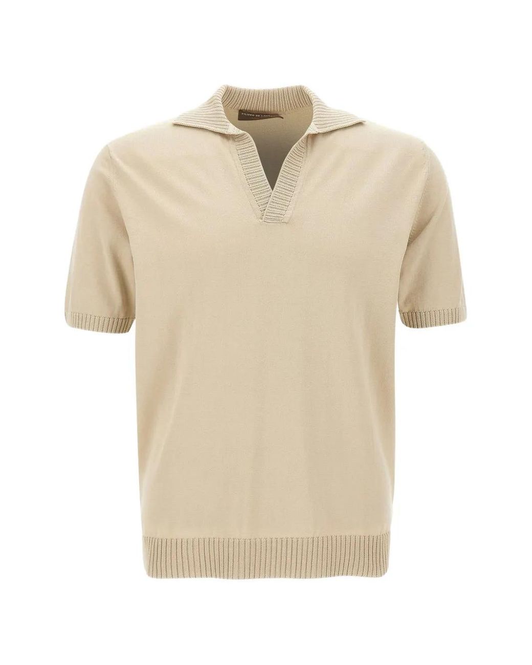 FILIPPO DE LAURENTIIS Natural Skipper Ribbed-Trim Polo Colar T-Shirt for men