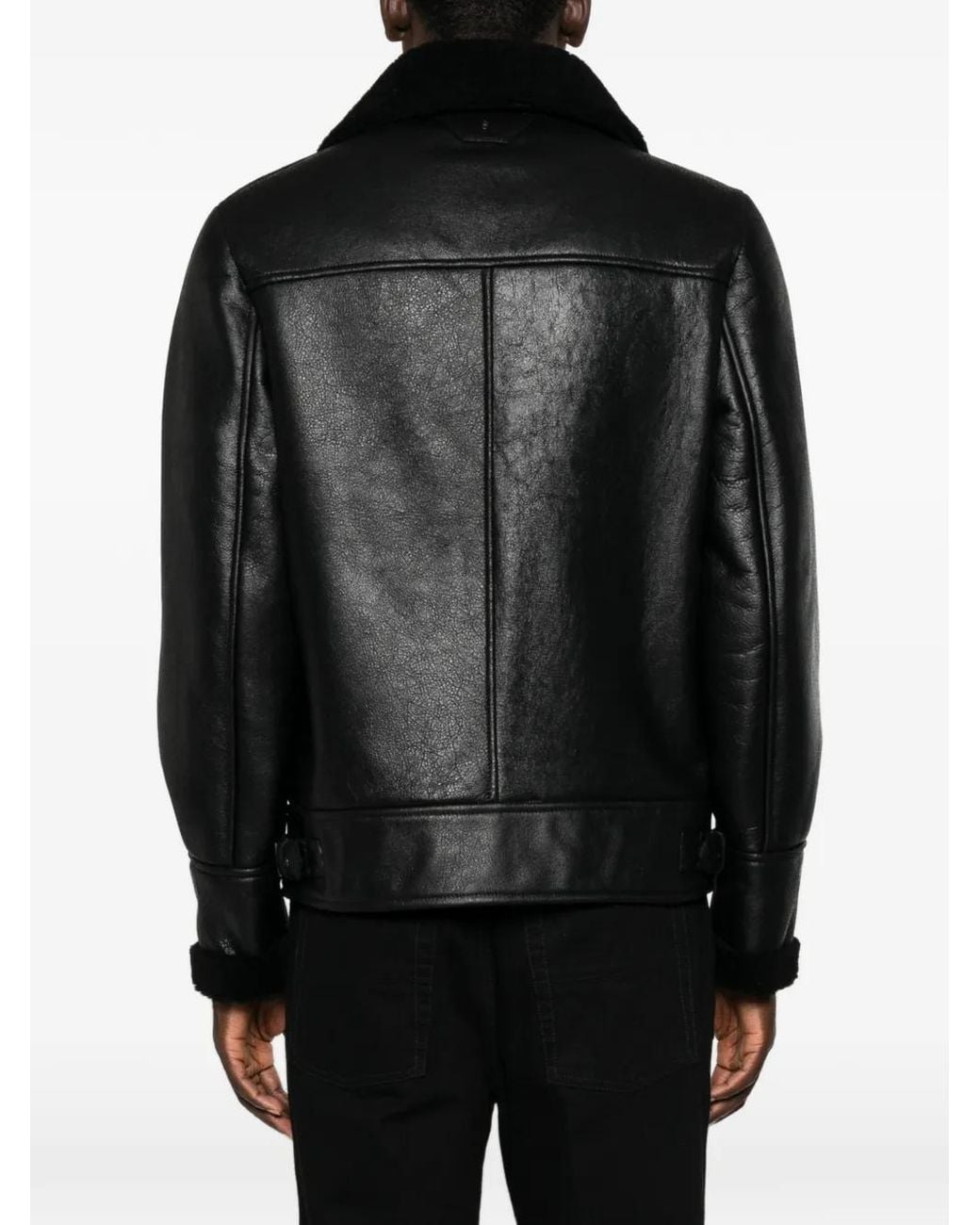 Salvatore Santoro Black Veste En Cuir À Col Lainé for men