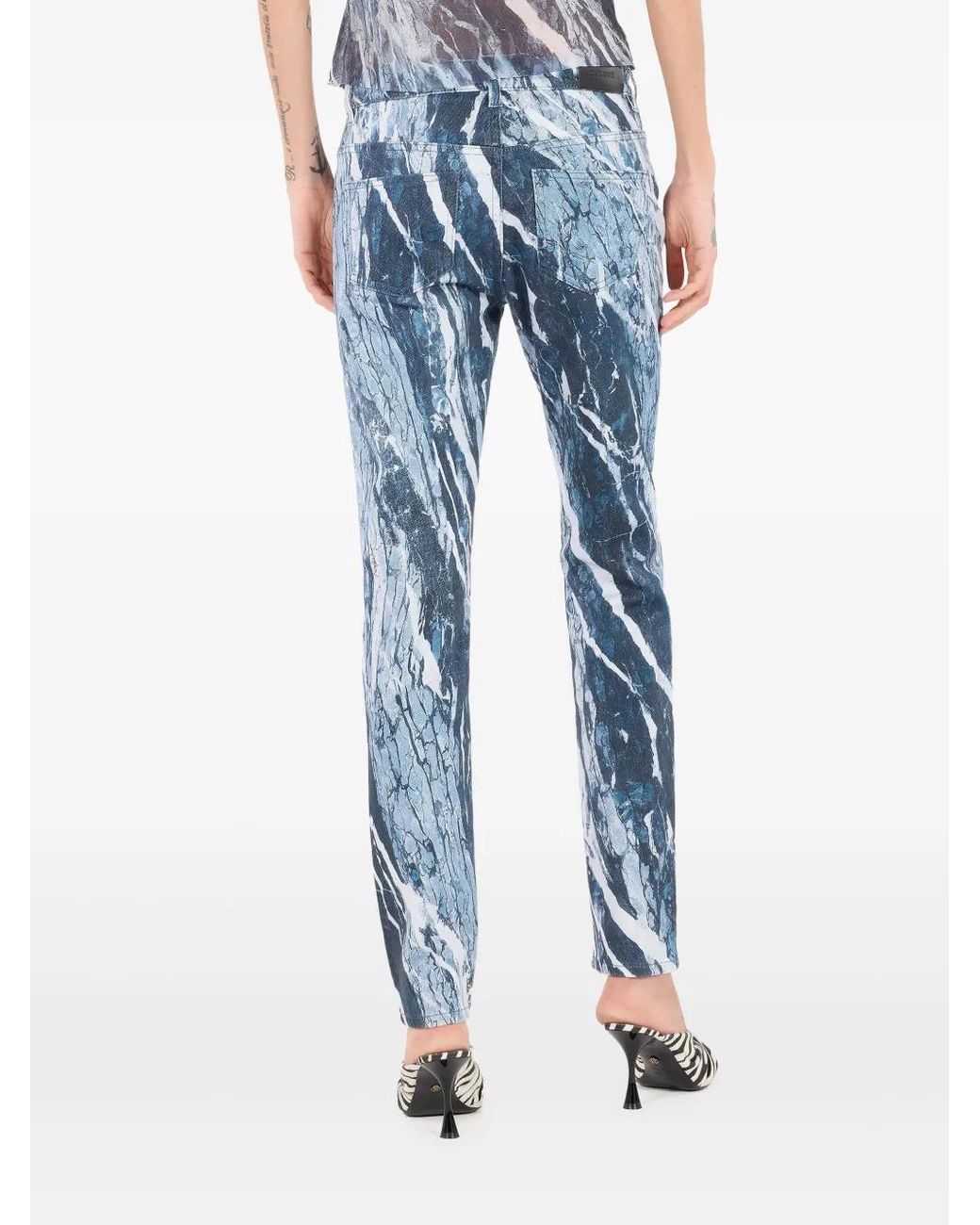 Roberto Cavalli Blue Marble-Print Straight-Leg Jeans