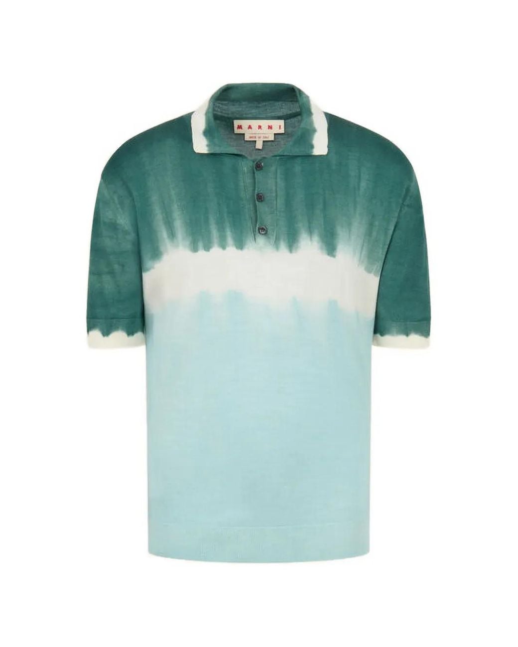 Marni Green Wool-Silk Polo Shirt With Tie-Dye Effect for men