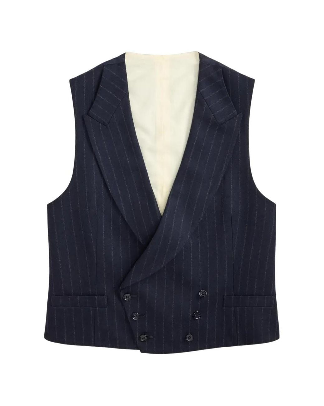 Ralph Lauren Blue Pinstripe Double-Breasted Wool Waistcoat for men