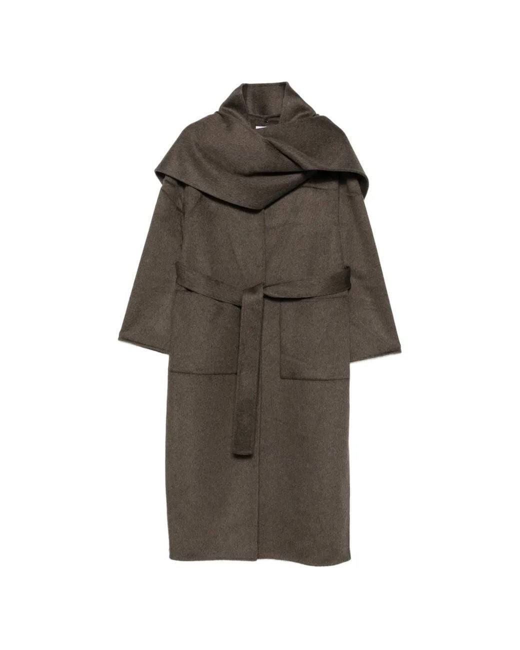 The Dynamis Studio Brown Scarf-Detail Belted Coat