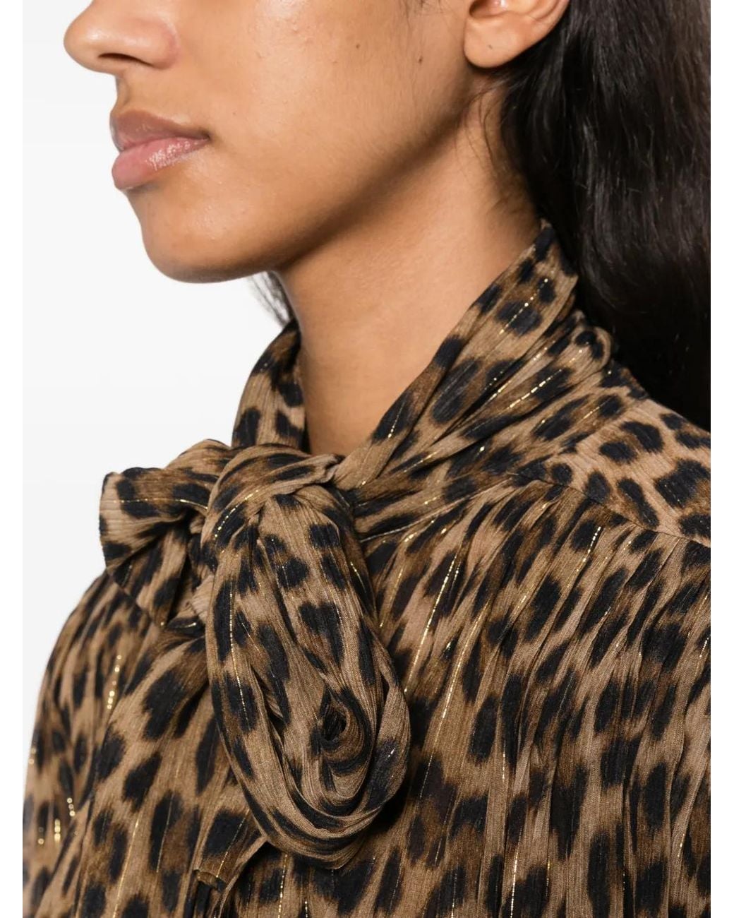 Semicouture Brown Leopard-Print Pussy-Bow-Collar Shirt