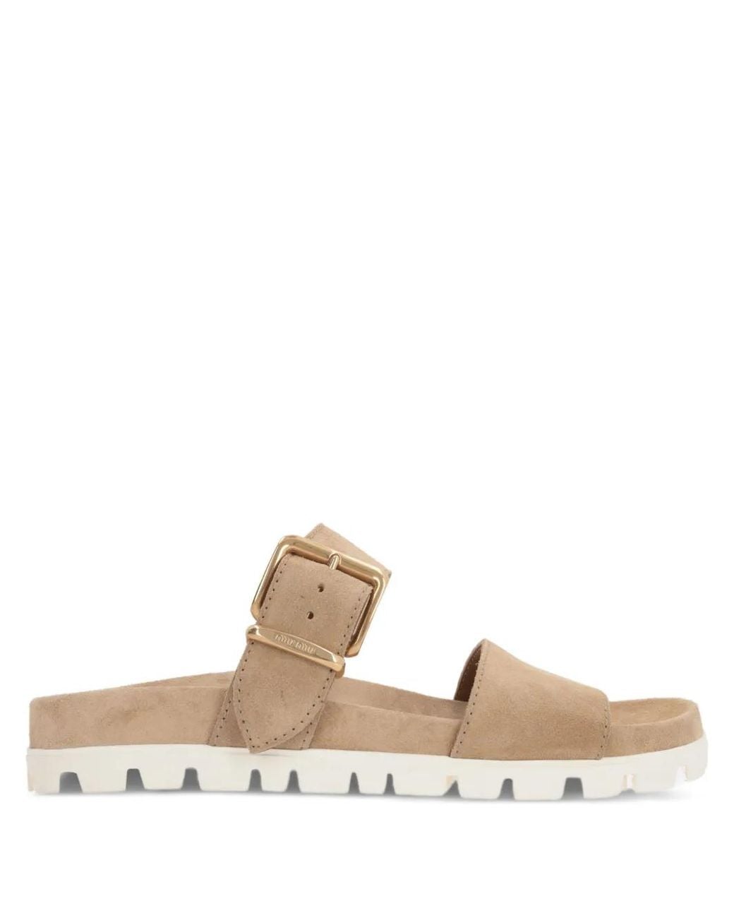 Miu Miu White Buckled-Strap Suede Sandals