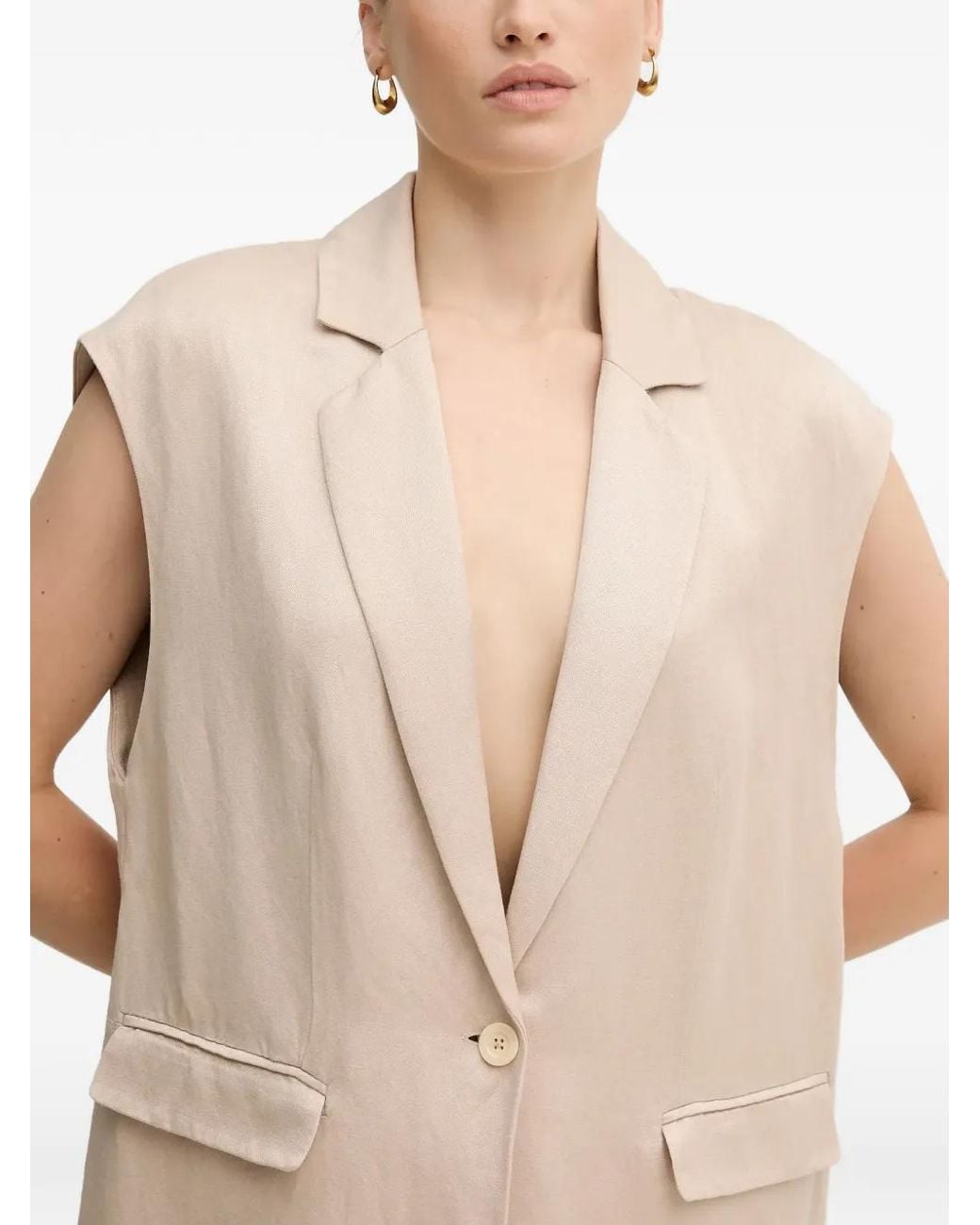 MARC AUREL Natural Sleeveless Single-Breasted Blazer