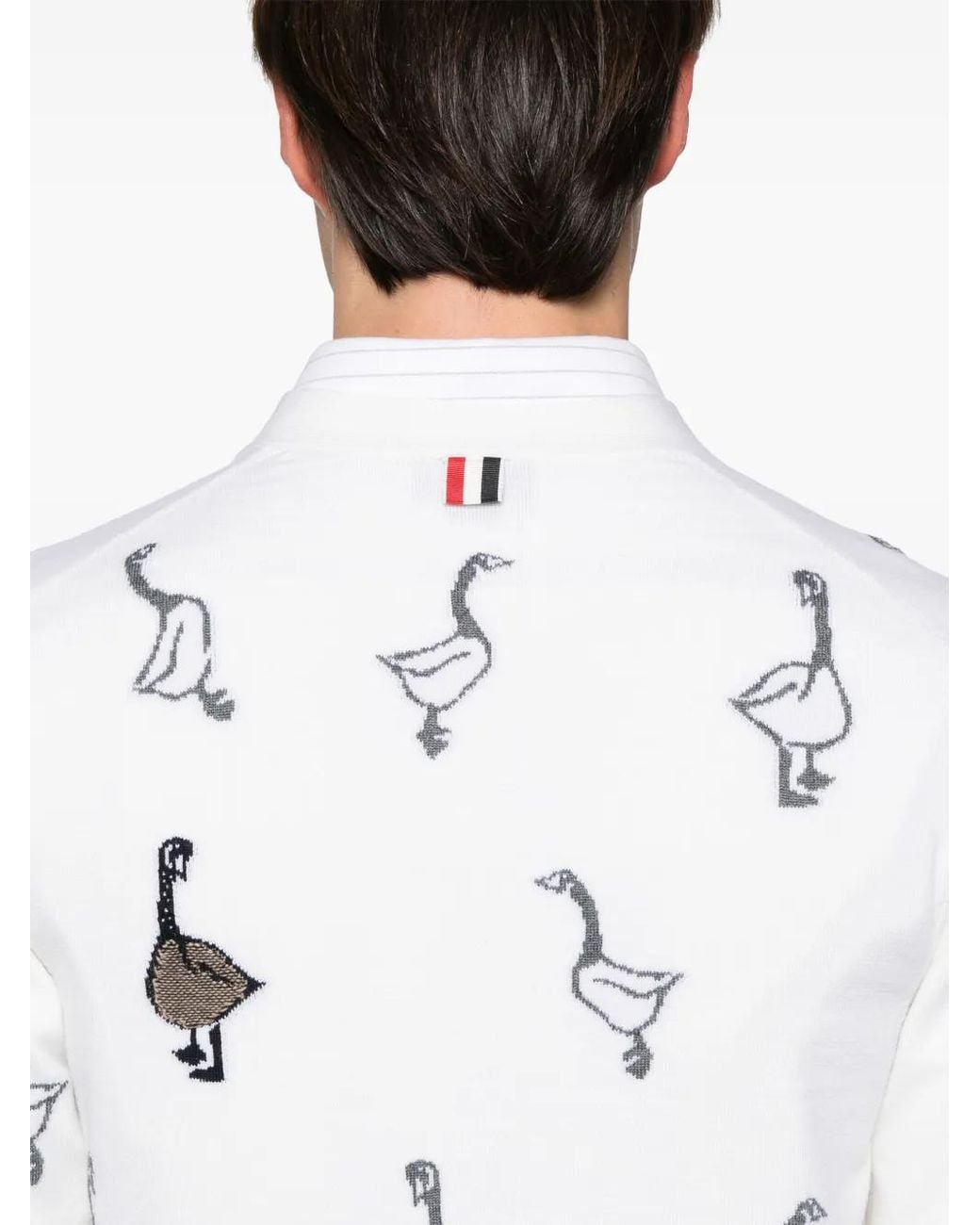 Thom Browne White Pattern-Intarsia Virgin Wool Cardigan for men