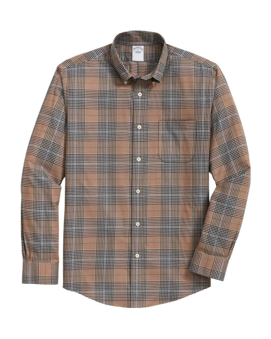Brooks Brothers Gray Plaid-Patterned Button-Down Collar Shirt for men