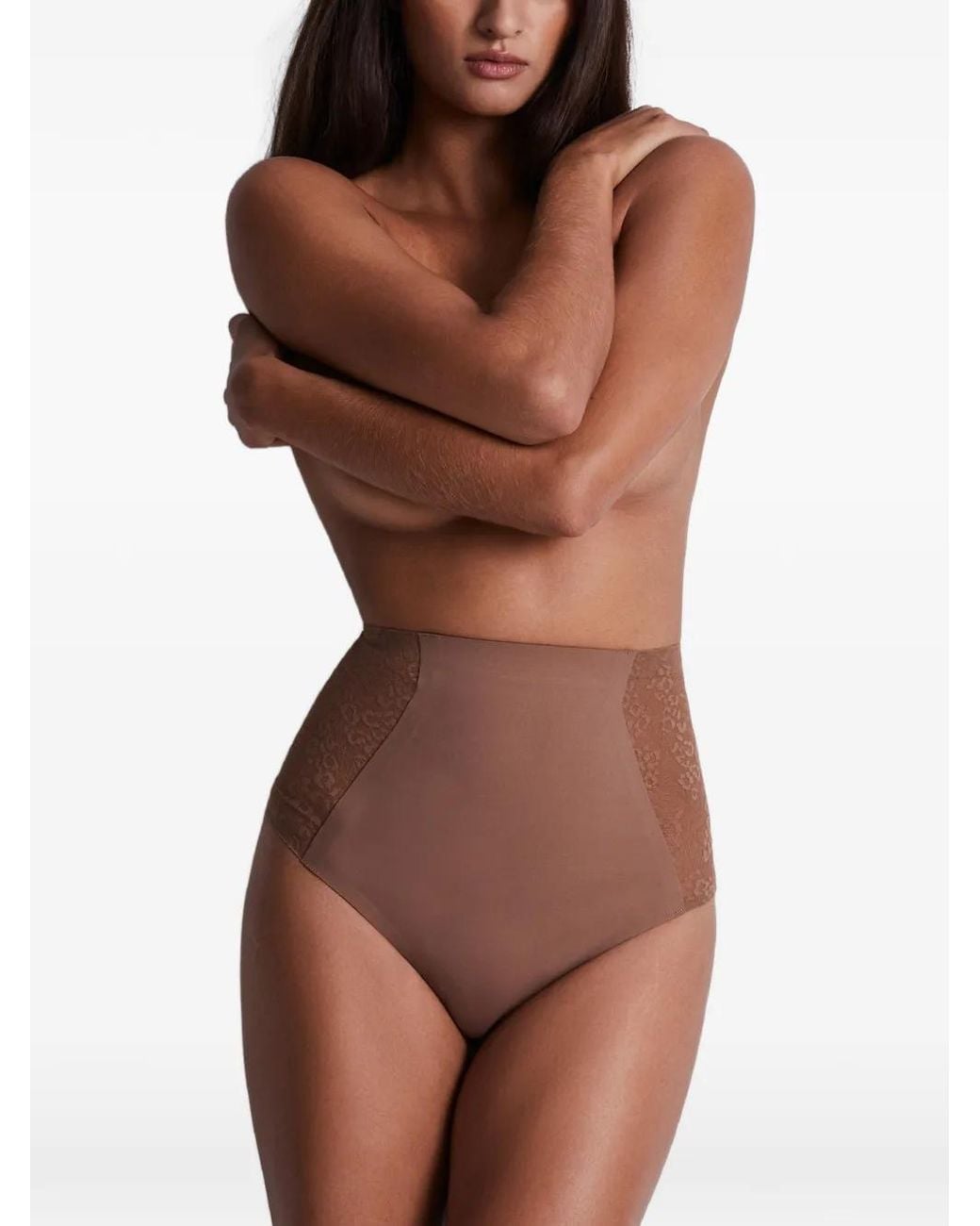 Aubade Brown Sculpt Lace-Panel Thong