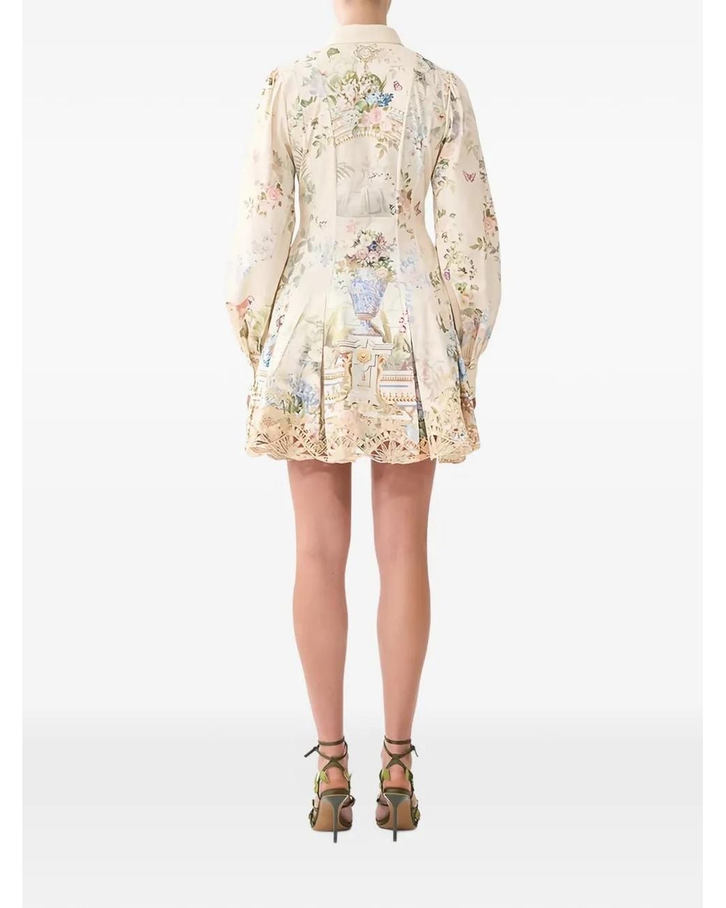 Camilla Natural Floral-Print Laser-Cut Minidress