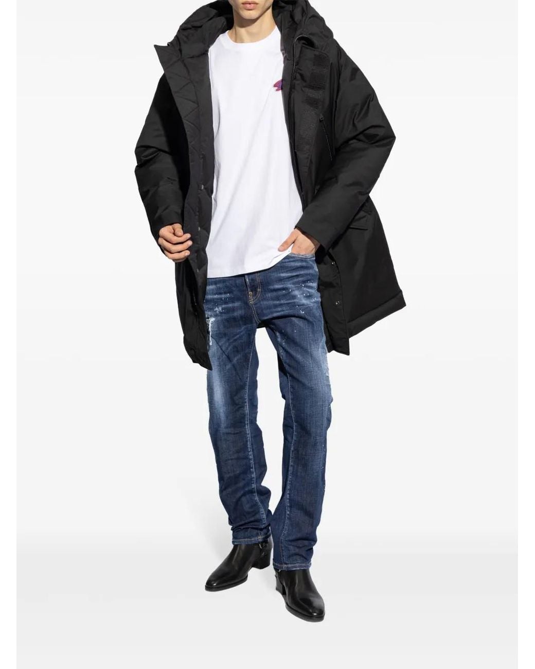 DSquared² Black Techno Down Parka Kaban for men