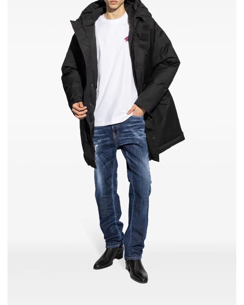 DSquared² Black Techno Down Parka Kaban for men