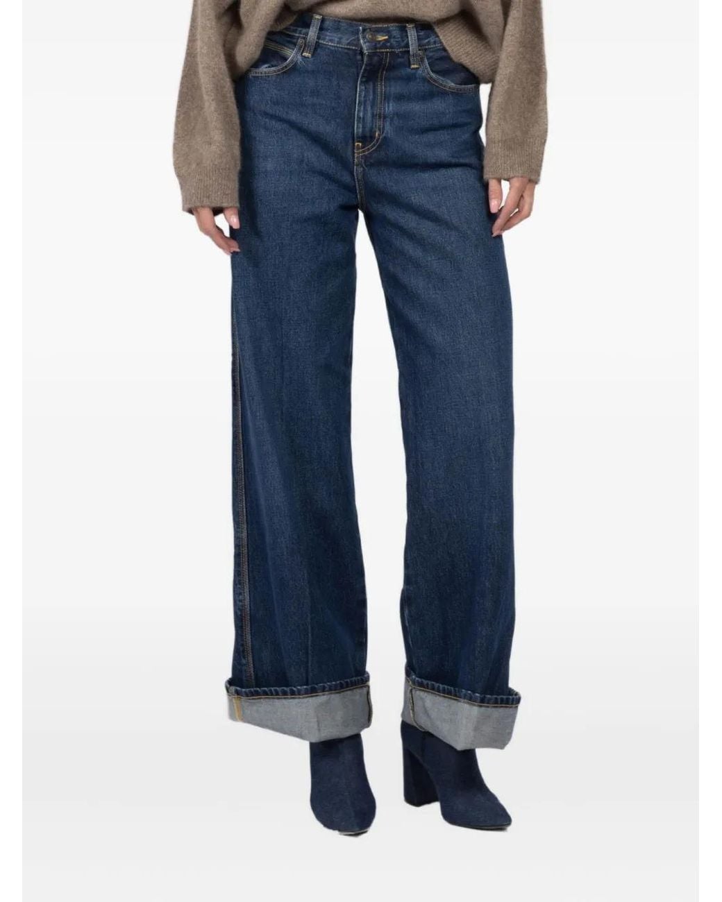 FRAME Blue Cuffed Five-Pocket Jeans