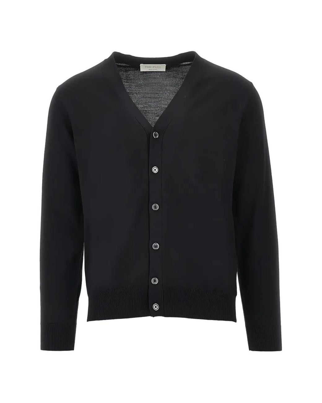 THE PULL Black Fine-Knit V-Neck Cardigan for men