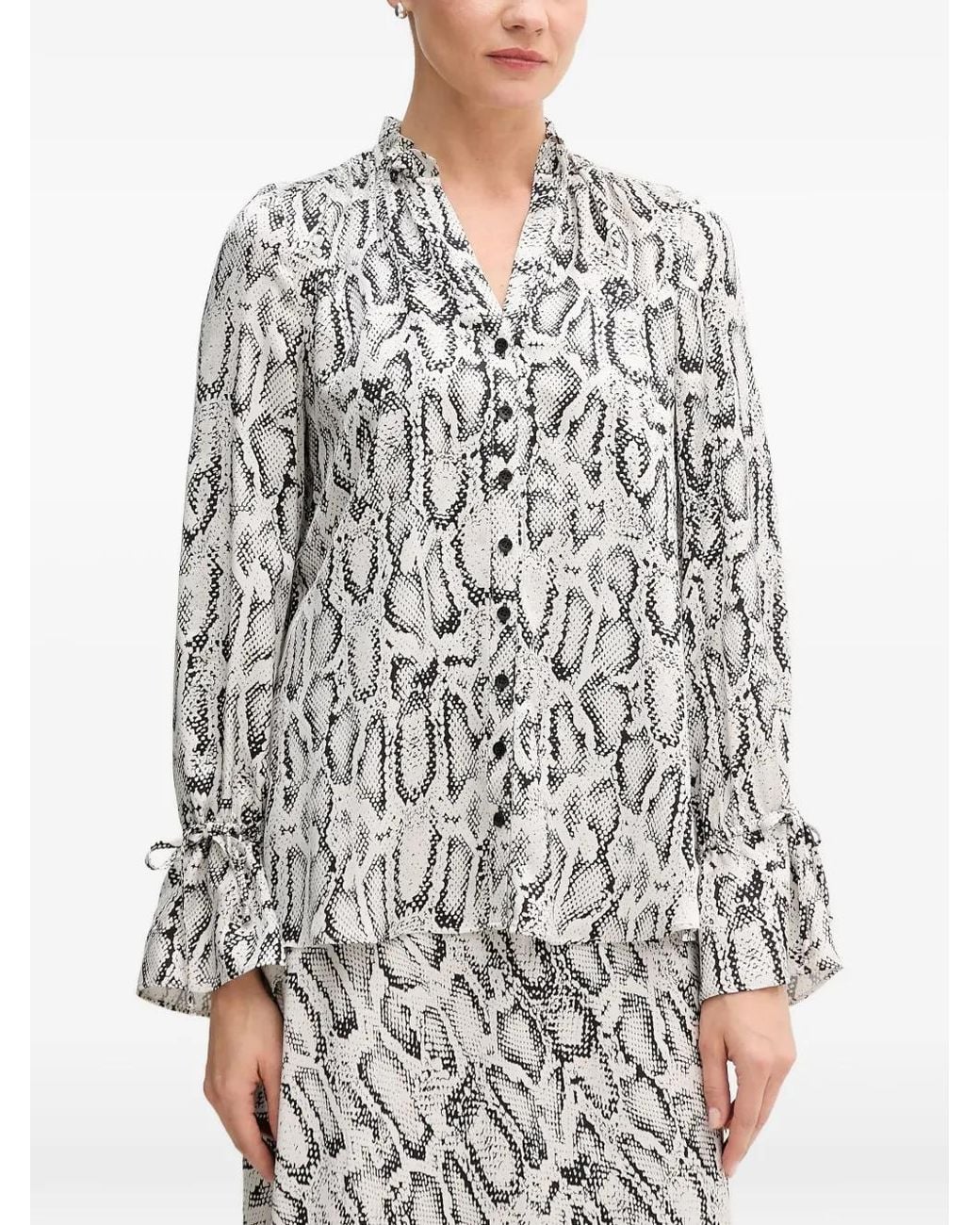 MARC AUREL White Ruffled Snake-Print Shirt