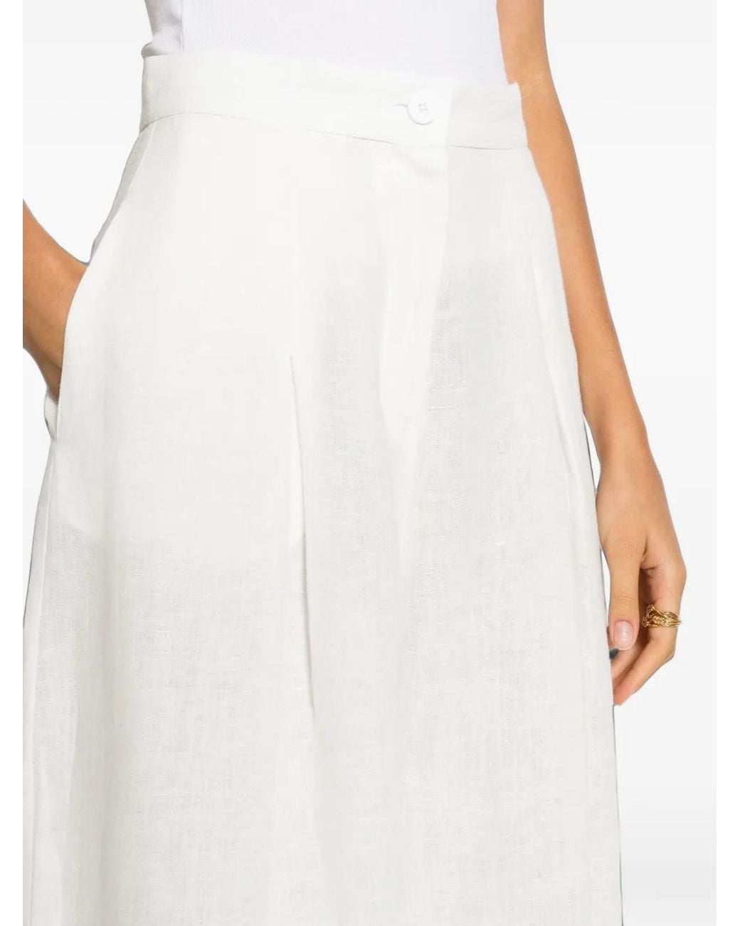 Tessitura Body Couture White Linen Wide-Leg Trousers
