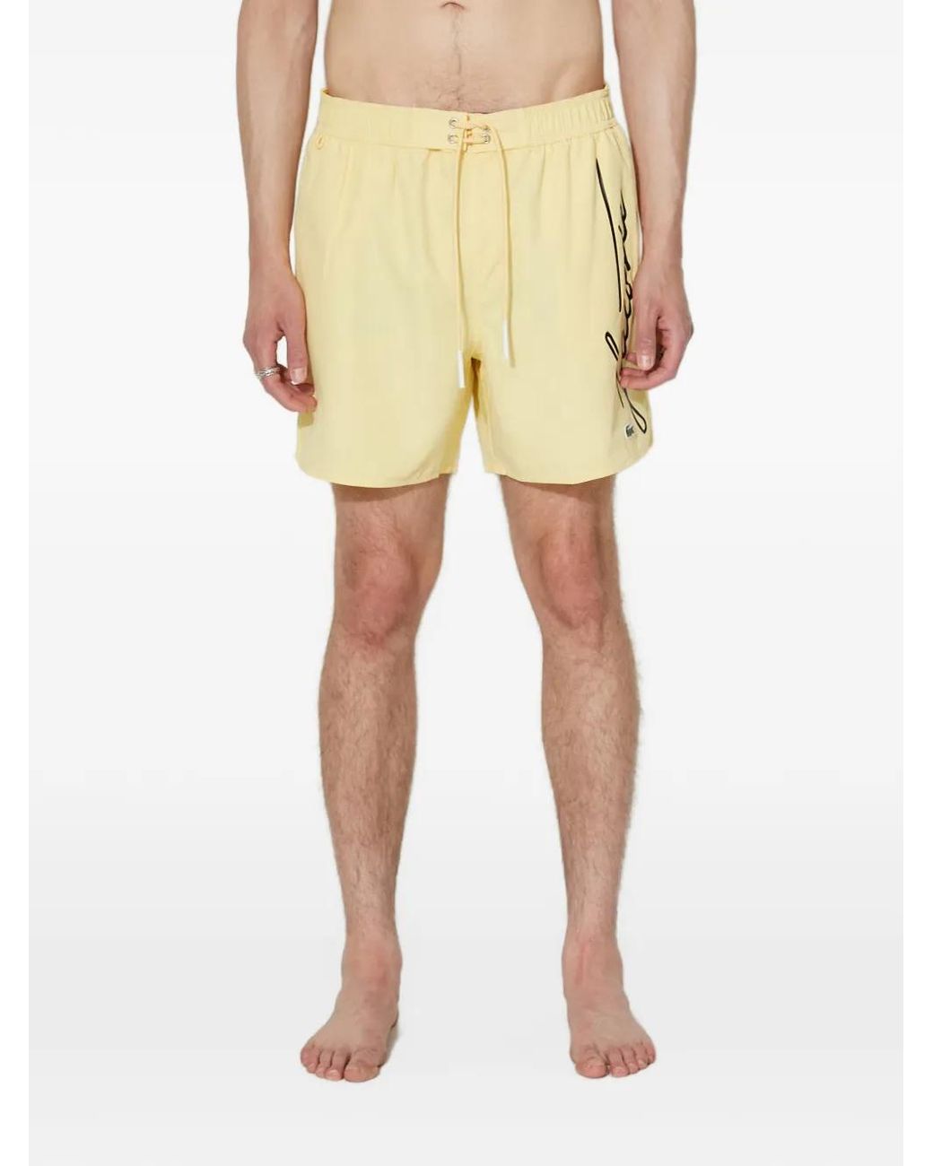 Lacoste Yellow Logo-Print Swim Shorts for men