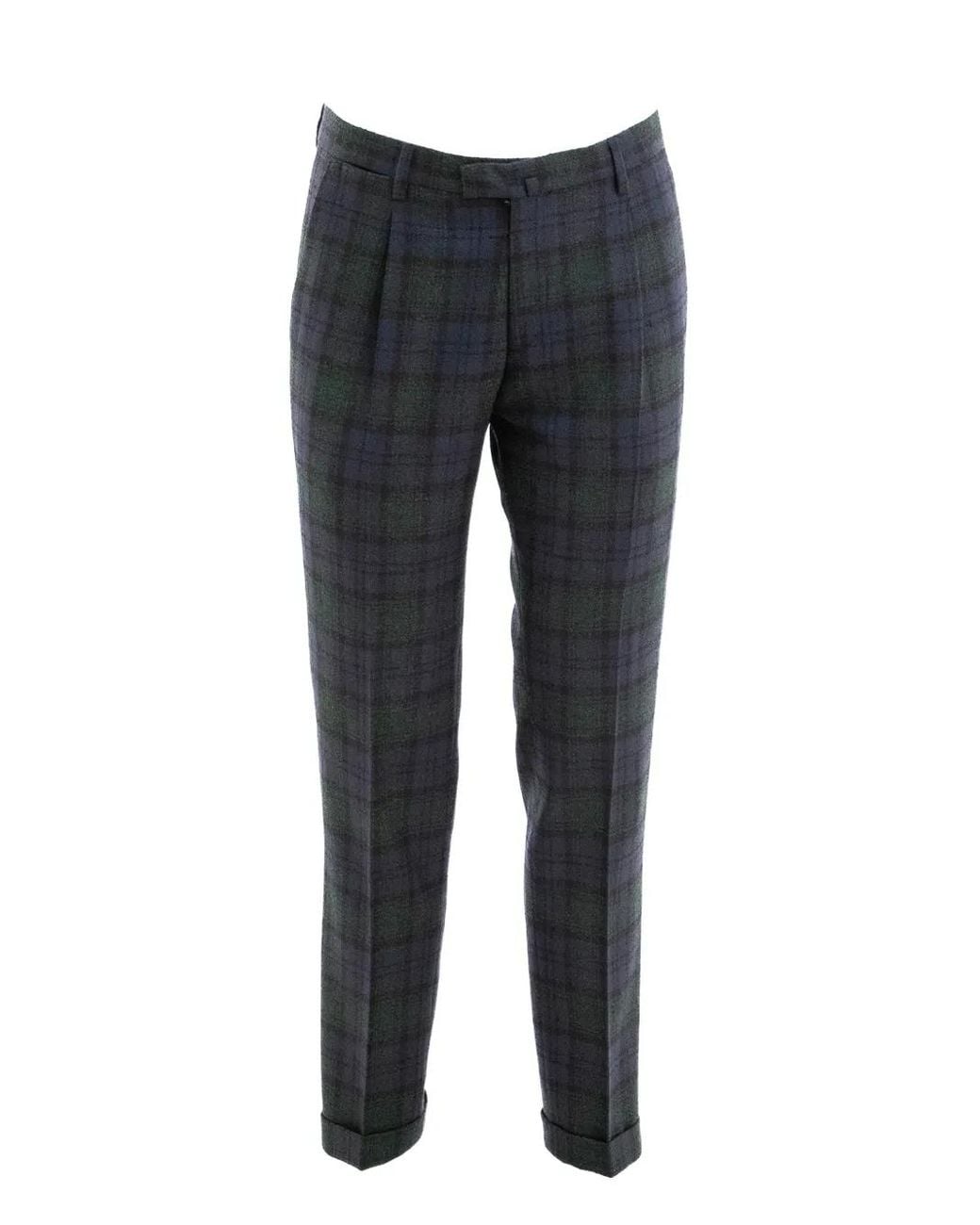 Briglia 1949 Blue Pleated Plaid Trousers for men