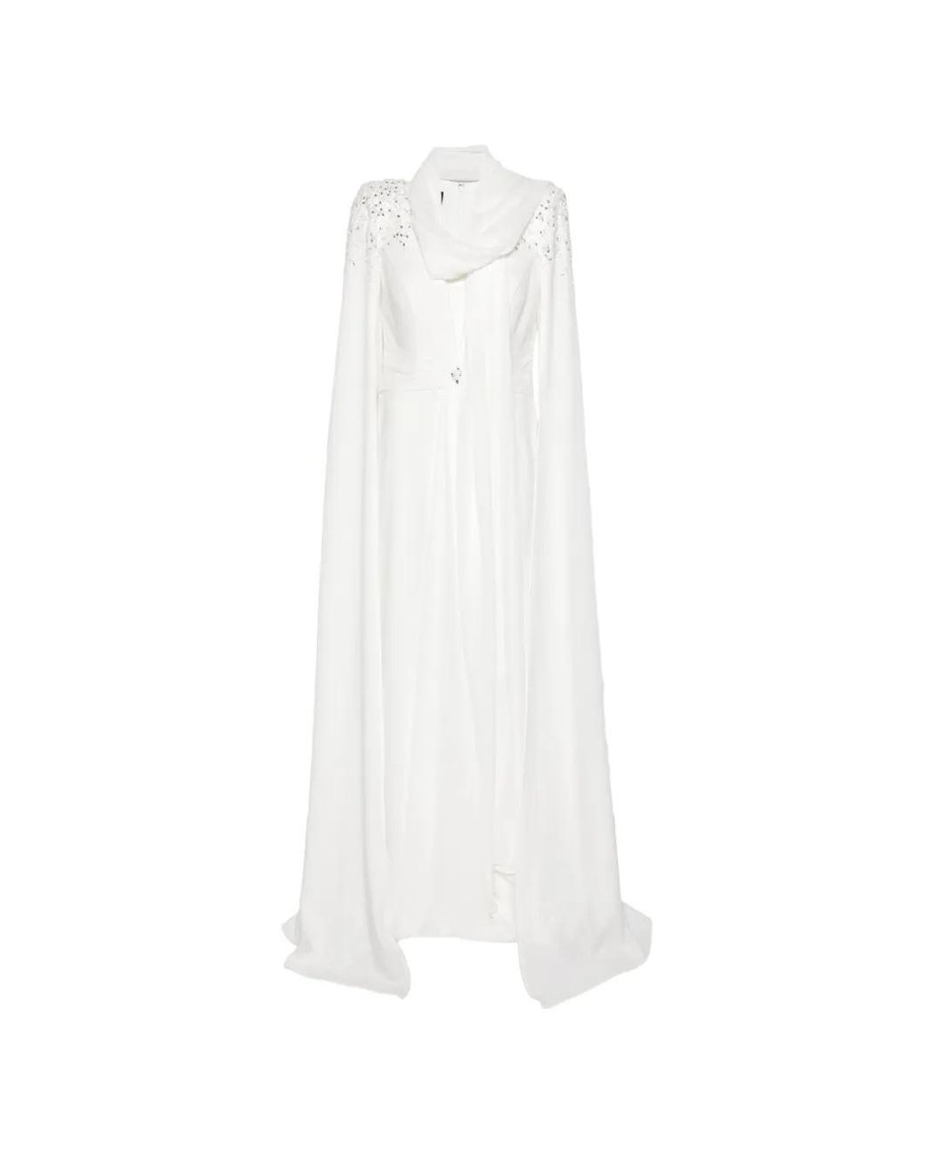 The Couture Club White Embellished Cape Gown